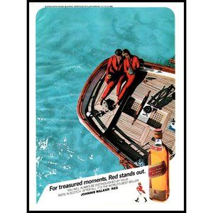 1987 Johnnie Walker Red Scotch Vintage Print Ad Sailboat Yacht Teak Decking
